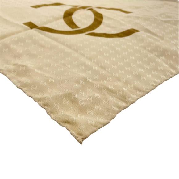 Authentic Chanel Coco Mark Beige Silk Scarf W/Box - Picture 5 of 11